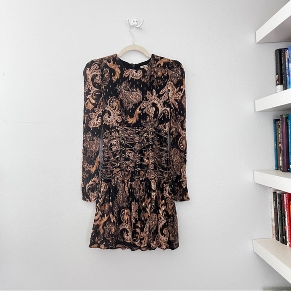 Thurley Faithful Corset Silk Blend  Long Sleeve Paisley Print Dress SMALL